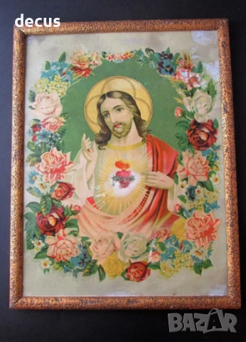 Антична хартиена литопечатна икона на Господ Исус Христос