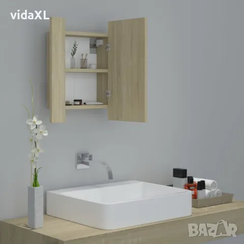 vidaXL Шкаф с LED огледало за баня, дъб сонома, 40x12x45 см, акрил（SKU:804951）, снимка 4 - Огледала - 48498239