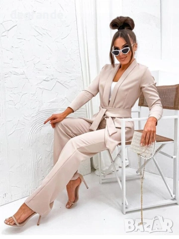 Дамски комплект сако с широк панталон РОЗОВО ЖЪЛТО ЧЕРНО БЕЖОВО, снимка 7 - Костюми - 53659954