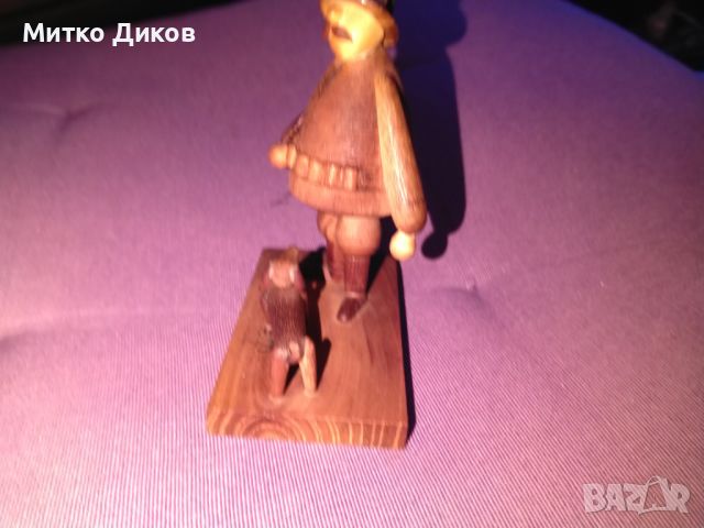 Ловец с куче дървена скулптурка винтидж Полша Н-90мм и 70х40мм, снимка 6 - Екипировка - 45424912
