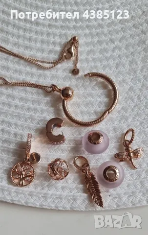 Сребърно колие с розово злато на Pandora, снимка 4 - Колиета, медальони, синджири - 49823613