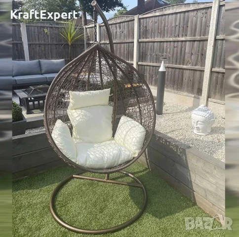 Висящ Ратанов Стол – ГОЛЯМА Градинска Люлка Водоустойчива в 4 Цвята, снимка 2 - Столове - 50483806