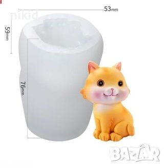 3D Котка коте котенце с опашка цилиндър силиконов молд форма фондан шоколад гипс смола свещ, снимка 1 - Форми - 36946432
