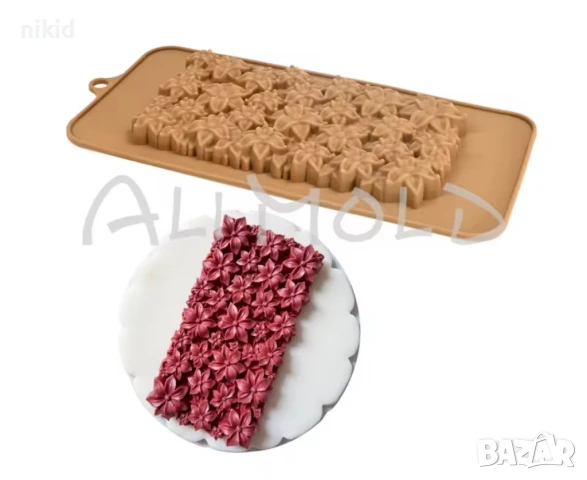 Звездни Цветя релеф шоколадов блок плочка цял шоколад силиконов молд форма калъп гипс фондан, снимка 9 - Форми - 50528559