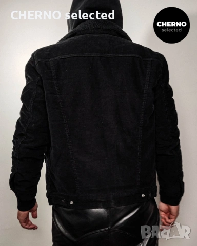 Мъжко черно кадифено яке с шерпа подплата LEVI’S PREMIUM Type III Corduroy Sherpa Trucker Jacket – L, снимка 11 - Якета - 53623574