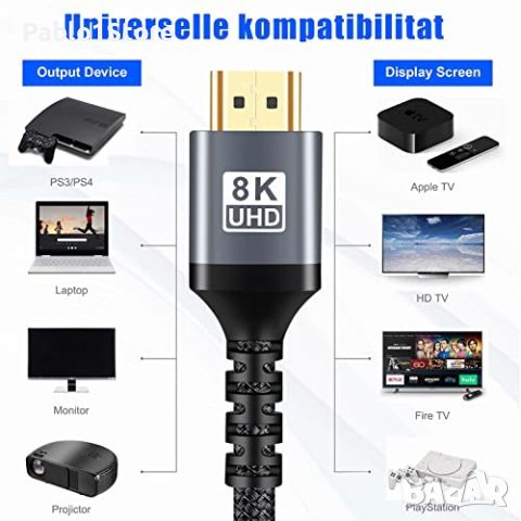 HDMI кабел 8К 3 метра
8K@60 HDMI кабел 10FT/3M, 48Gbps 2.1 Високоскоростен HDMI, снимка 6 - Кабели и адаптери - 46686318