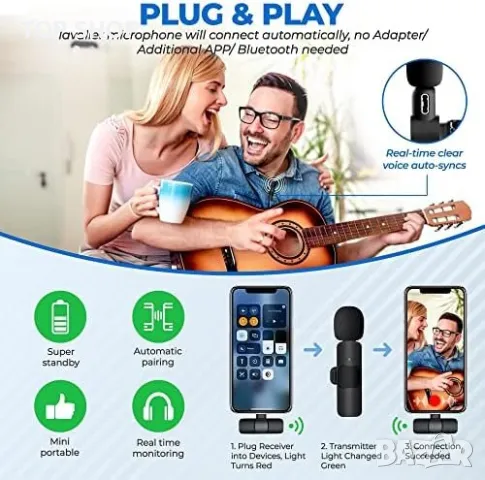 Нов петличен реверен безжичен мини микрофон за Android Type-C интервю влог, снимка 2 - Слушалки и портативни колонки - 50038582