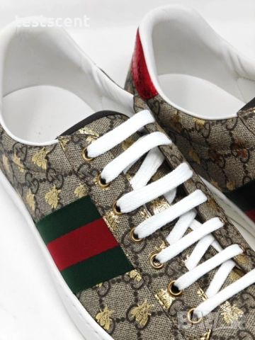 Мъжки кецове Gucci Ace Sneakers Beige GG Supreme Golden Bee EU 46.5 UK 12.5 US 13 Нови с кутия, снимка 5 - Кецове - 53490019