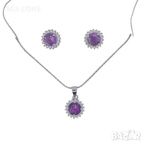 Обеци с Аметист и Розов Топаз , снимка 16 - Обеци - 49750560