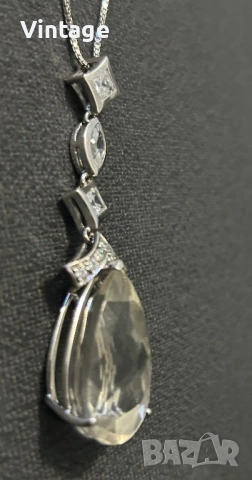 Рядко сребърно колие с естествени камъни бели топази и голям лимонов топаз , снимка 5 - Колиета, медальони, синджири - 53412982