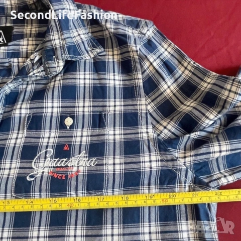 Мъжка карирана синя риза с дълъг ръкав GAASTRA размер M, снимка 4 - Ризи - 53203909