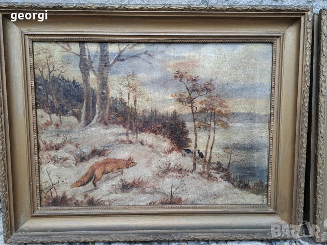 две антични картини маслени бои върху платно на художника M. Vasseax, снимка 3 - Картини - 54029832