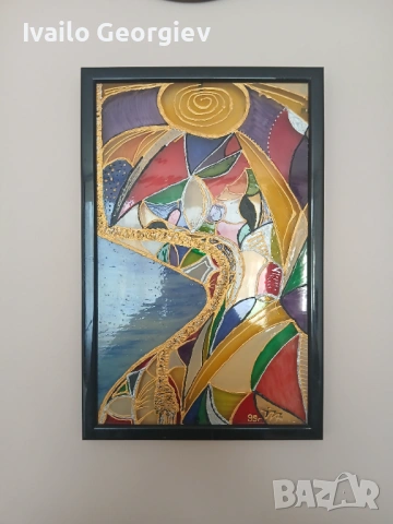 Стара авторска картина витраж, снимка 2 - Антикварни и старинни предмети - 53402856