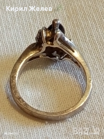 Винтидж сребърен пръстен с ювелирно инкрустиран диамант МОЙСЕНИТ майсторска ръчна изработка 11893, снимка 7 - Пръстени - 52848109