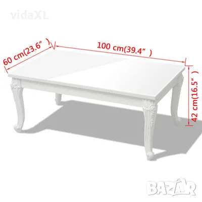 vidaXL Маса за кафе, 100x60x42 cм, силен гланц, бяла（SKU:243380）, снимка 3 - Маси - 48436045