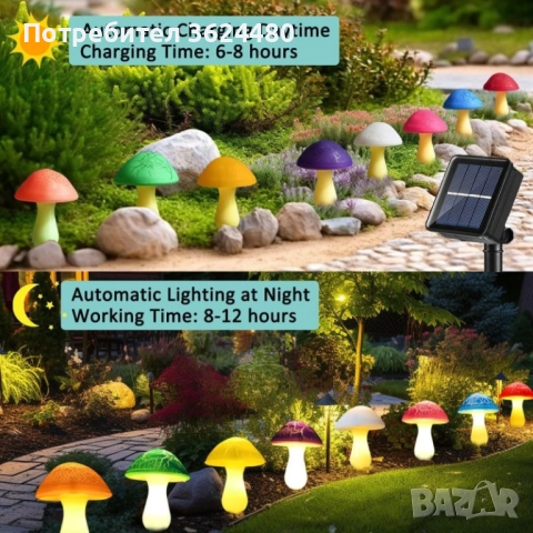 Светещи градински гъбки със соларно захранване 4477, снимка 7 - Други - 52567462