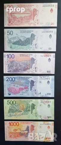 Аржентина.  20, 50 ,100 ,200,500 и 1000  песо.
2015 - 2024 година.
UNC.
6 бройки., снимка 5 - Нумизматика и бонистика - 41680314