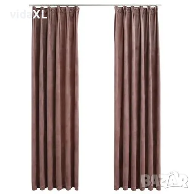 vidaXL Затъмняващи завеси с куки, 2 бр, кадифе, розови, 140x245 см（SKU:134526）, снимка 1 - Пердета и завеси - 49593244