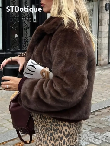 🧥 Дамско елегантно палто от изкуствена кожа – STBoutique 🧥, снимка 3 - Якета - 51940343