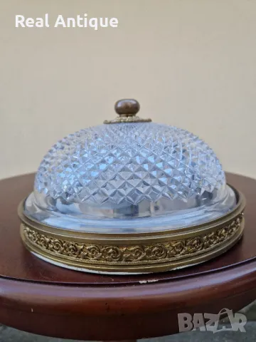 Страхотна антикварна френска таванна лампа плафон  бронз кристал , снимка 5 - Антикварни и старинни предмети - 50339213