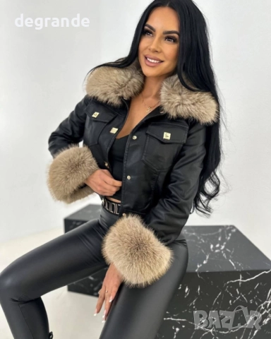 Дамско яке еко кожа с богат пух на яката и ръкавите., снимка 2 - Якета - 51441951