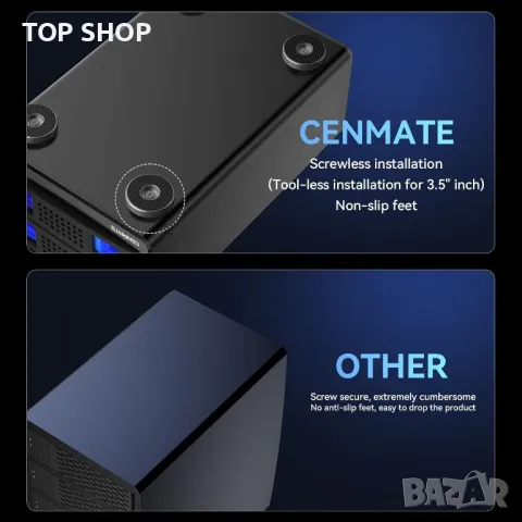 CENMATE 2 Bay RAID кутия с вентилатор за 2.5/3.5" SATA HDD/SSD, 40 ТВ, снимка 4 - Захранвания и кутии - 49444081