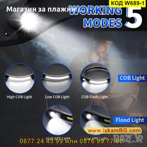 LED челник за глава със сензор за движение, тип фенер - КОД W689-1, снимка 9 - Лед осветление - 45192005