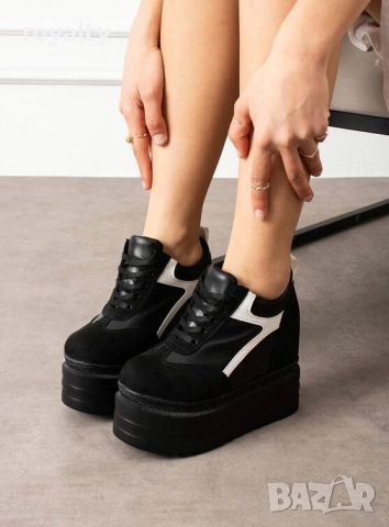 Кецове на Платформа - Черно с Бяло, снимка 2 - Кецове - 52828198