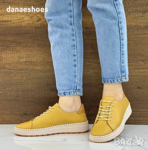 Дамски спортни обувки от естествена кожа в жълто , снимка 7 - Дамски ежедневни обувки - 53890826