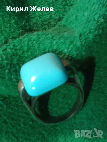 ВИНТИДЖ АРТ СРЕБЪРЕН ПРЪСТЕН ЛАКИРАНО СРЕБРО 925 с ГОЛЯМ ЮВЕЛИРНО ШЛИФОВАН ТЮРКОАЗ 48601, снимка 18 - Пръстени - 49366047