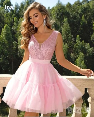 Розова рокля с тюл, снимка 1 - Рокли - 46020291