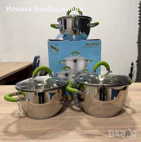Комплект тенджери Swissgold Alana – 3 броя с капак от неръждаема стомана с 5-слойно капсулно дъно, снимка 5 - Съдове за готвене - 53329562