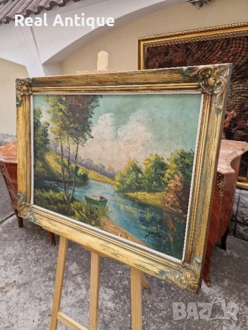 Страхотна белгийска антикварна авторска картина масло върху платно , снимка 7 - Антикварни и старинни предмети - 51508650