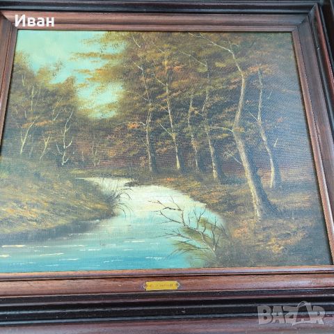 Автентична ландшафтна картина-масло на белгийски художник  Roelandt, снимка 6 - Картини - 46405314