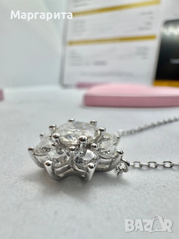 Сребърно колие с мойсанит (Диамант) 1 карат, снимка 7 - Колиета, медальони, синджири - 51536645