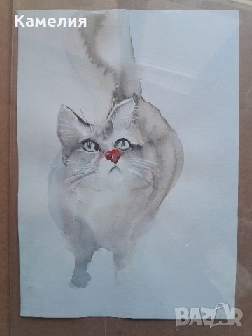 Картина: "Котка" - акварел, снимка 1 - Картини - 45682082