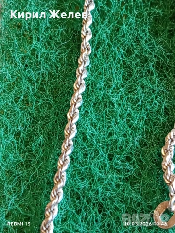 Сребърен синджир красива плетка майсторска ръчна изработка 53555, снимка 3 - Колиета, медальони, синджири - 53778311