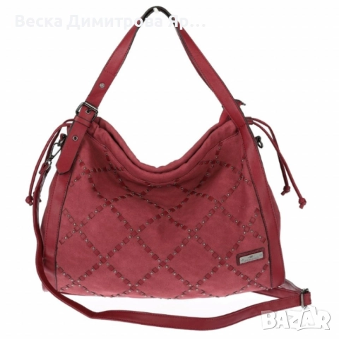 Велурена дамска чанта с декоративни ленти и метални капси – елегантен бохо дизайн, снимка 16 - Чанти - 52574232