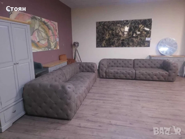 Дизайнерски кафяви кожени дивани две четворки Честърфийлд, снимка 6 - Дивани и мека мебел - 51954131