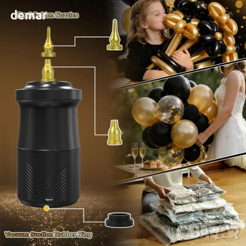 PlusFive Безжична електрическа помпа за балони, 2000mAh, 3 дюзи, снимка 4 - Други стоки за дома - 53647311