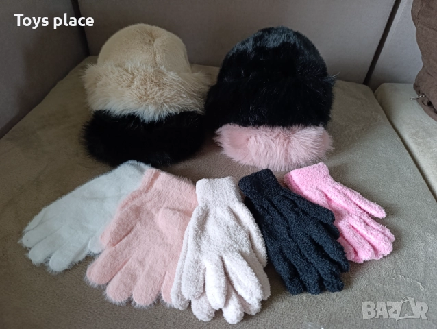 Зимна плетена шапка с пух, ръкавици , снимка 12 - Шапки - 52811321