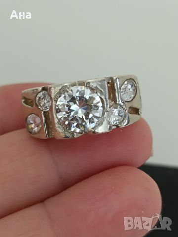 красив сребърен пръстен с камъни, снимка 1 - Пръстени - 45455725