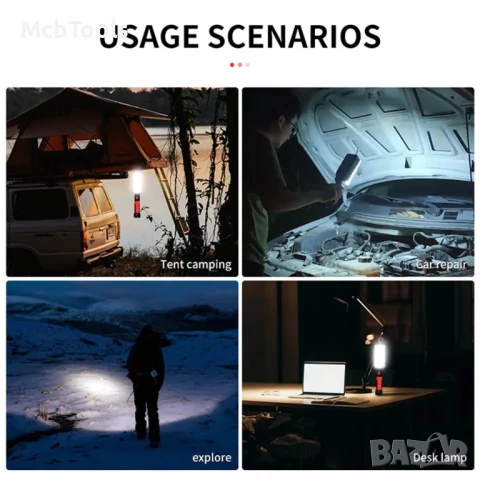 LED Акумулаторна работна лампа с магнит и кука, снимка 5 - Къмпинг осветление - 50942186