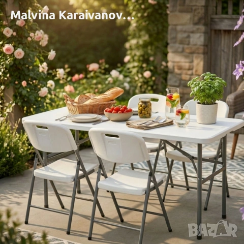 Сгъваема маса + 4 сгъваеми стола, снимка 3 - Градински мебели, декорация  - 54250892