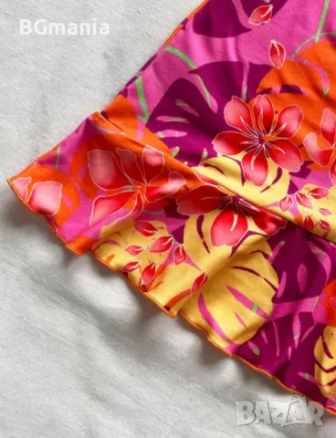 Оранжева асиметрична лятна рокля на цветя с презрамки размер М, снимка 3 - Рокли - 50166012