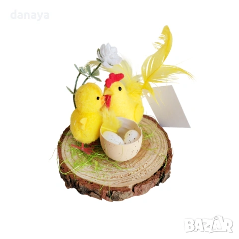 6527 Мини украса за Великден на дървена поставка, 8.5 см, снимка 2 - Декорация за дома - 53983324