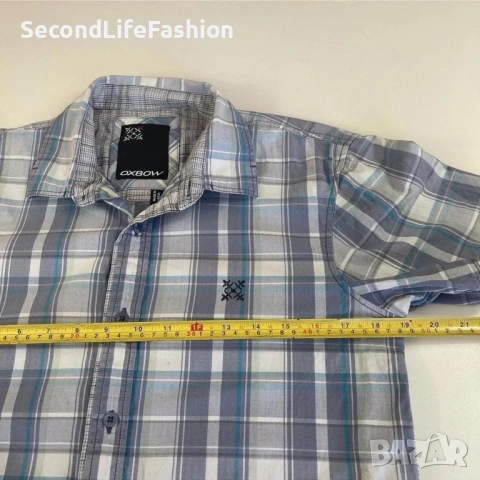 Мъжка карирана риза с къс ръкав Oxbow синя размер S, снимка 3 - Ризи - 53274583