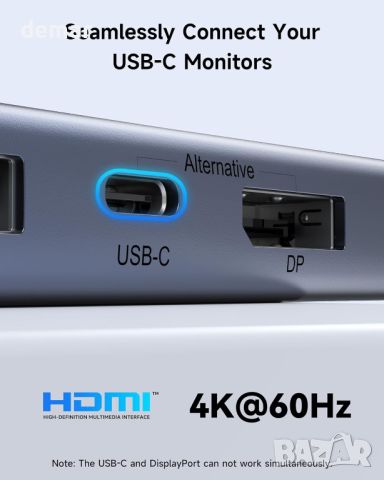 USB C Докинг станция Мултимонитор Лаптоп 2 HDMI DP/USB C Троен дисплей, USB A/C 3.1, 13 в 1, снимка 3 - Друга електроника - 46198877