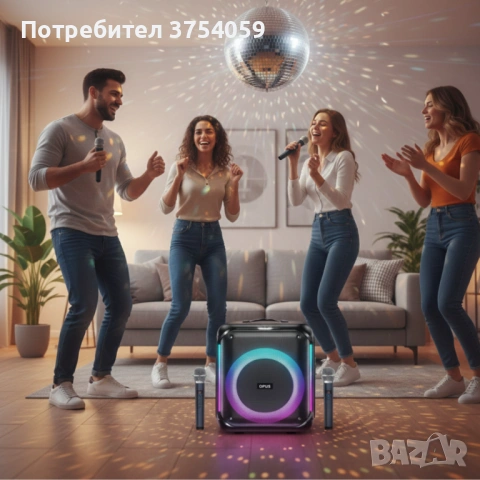 Караоке тонколона с Bluetooth, дистанционно управление и 2 безжични микрофона, 30W звук и LED , снимка 3 - Тонколони - 53192867