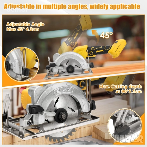 12,5 см Акумулаторен циркуляр, съвместим с батерия Dewalt 20V, 3 диска, 9500 об/мин - без батерия, снимка 2 - Други инструменти - 51734176